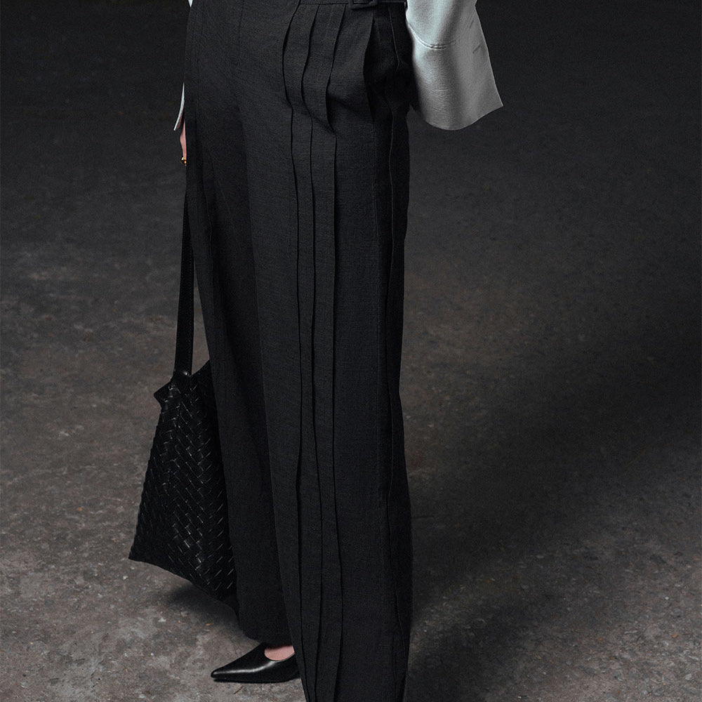 Jame Straight Pintucks Linen Ankle Length Pants