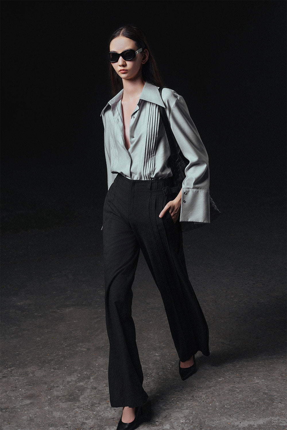 Jame Straight Pintucks Linen Ankle Length Pants