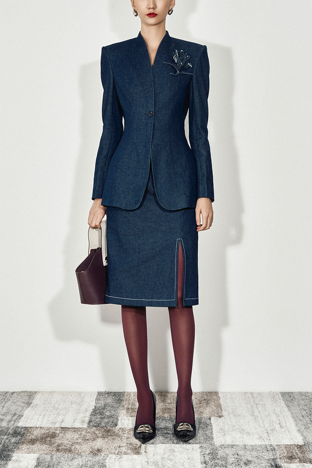 Elara A-line Square Shoulder Denim Blazer