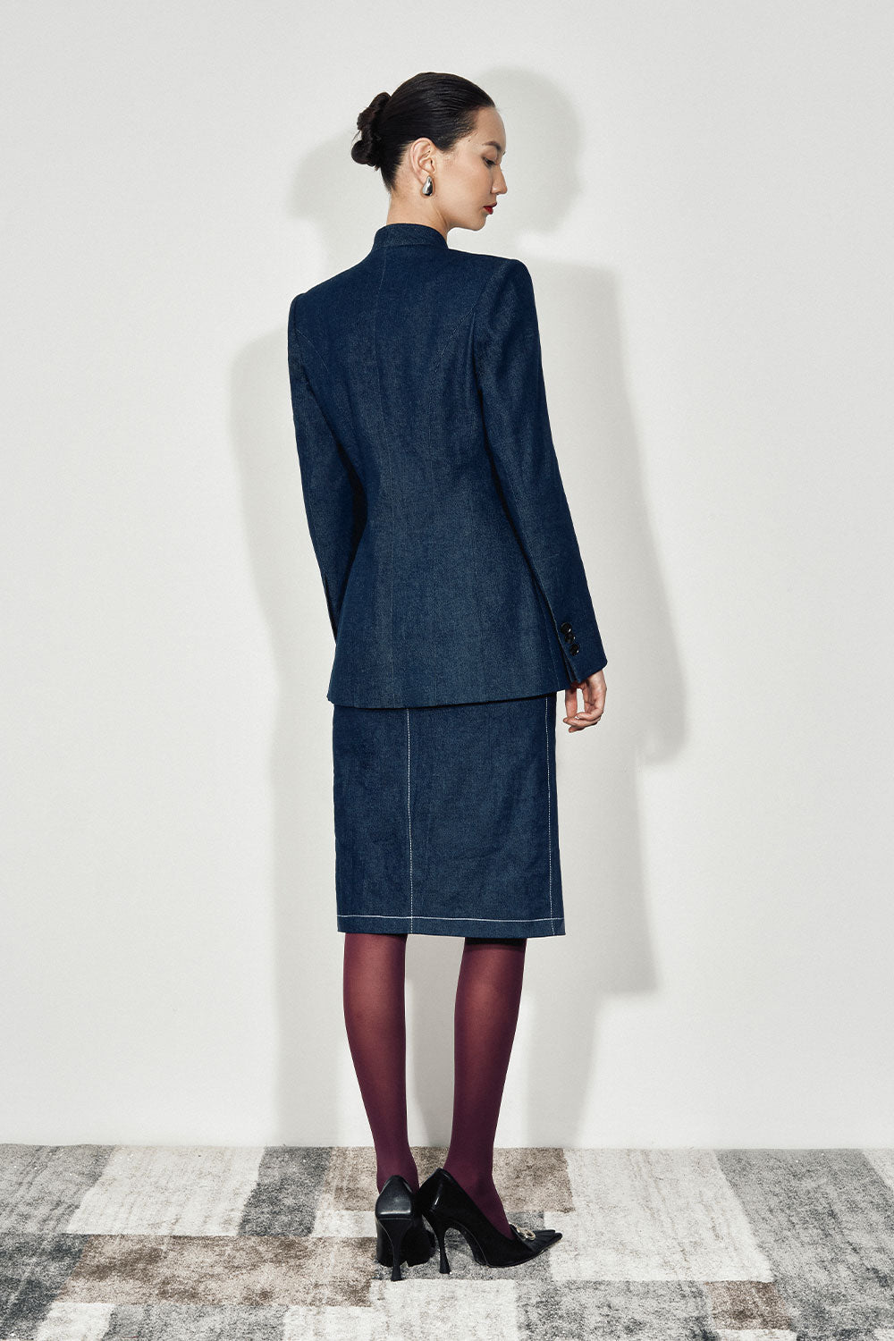 Elara A-line Square Shoulder Denim Blazer