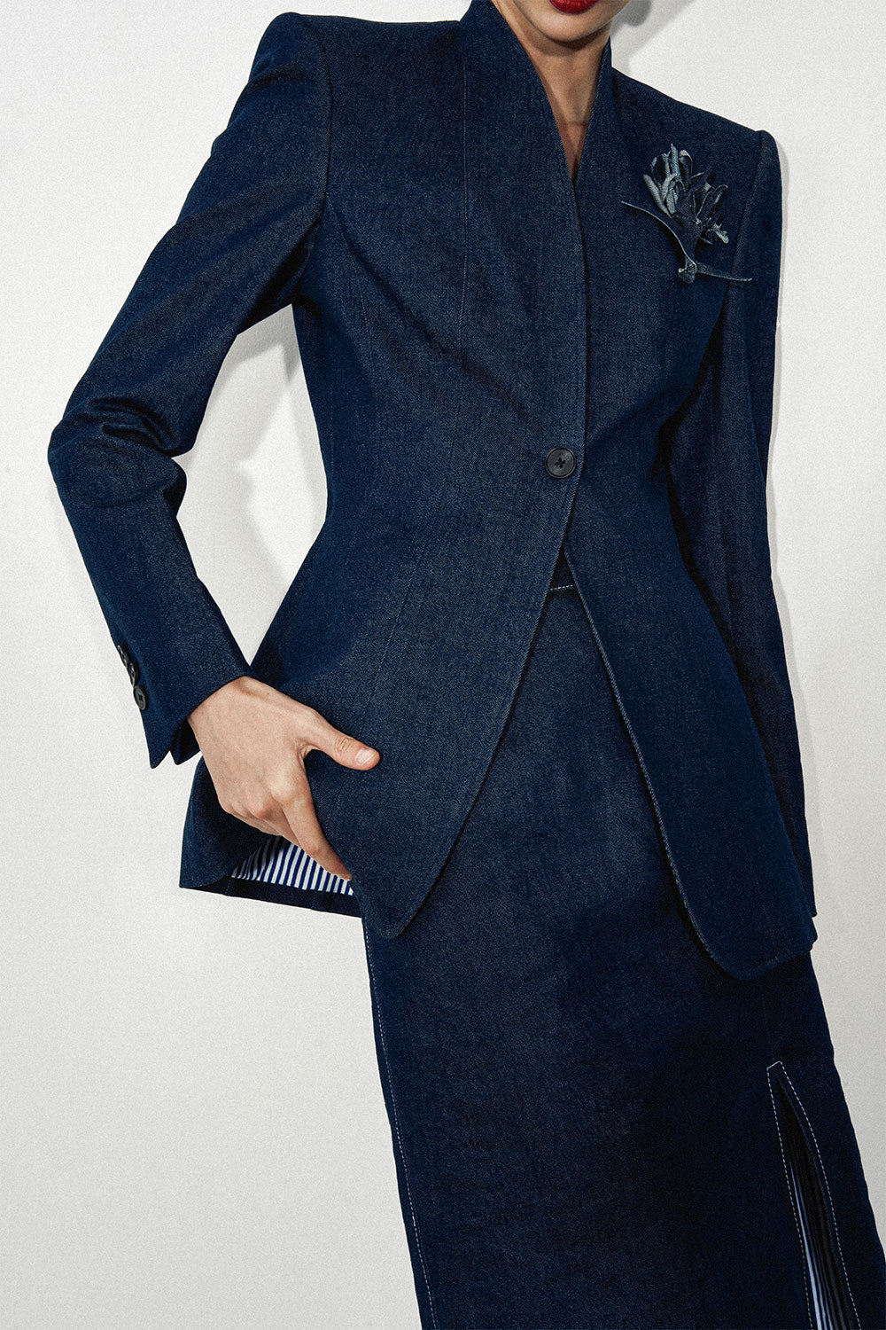 Elara A-line Square Shoulder Denim Blazer