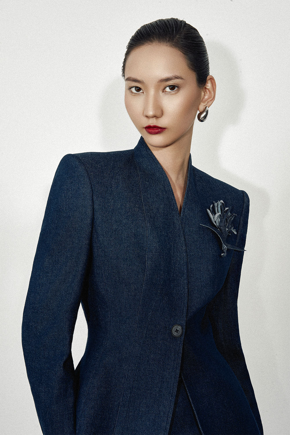 Elara A-line Square Shoulder Denim Blazer