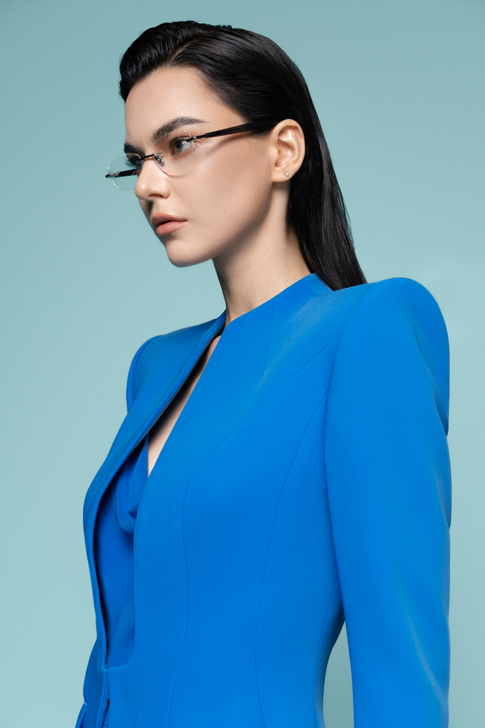 Marseille Hourglass Square Shoulder Crepe Blazer