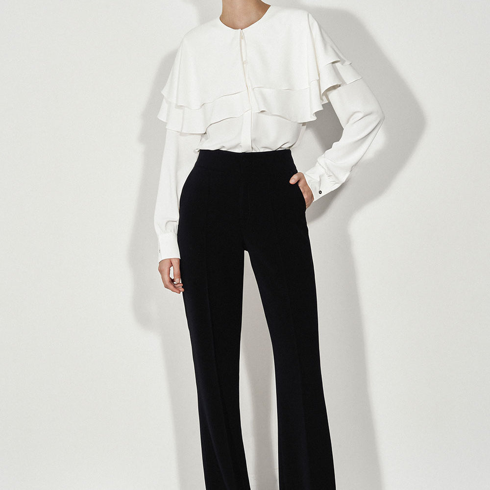 Madarin Straight High Waist Twill Floor Length Pants