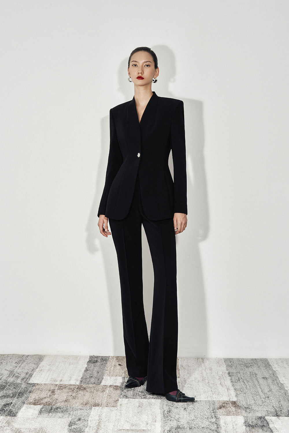 Madarin Structured Lapelless Twill Blazer