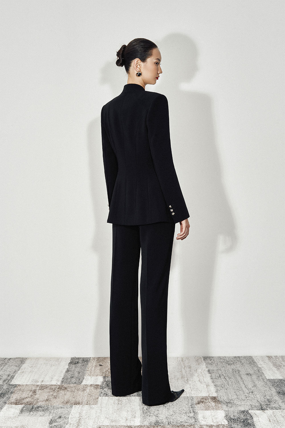 Madarin Structured Lapelless Twill Blazer