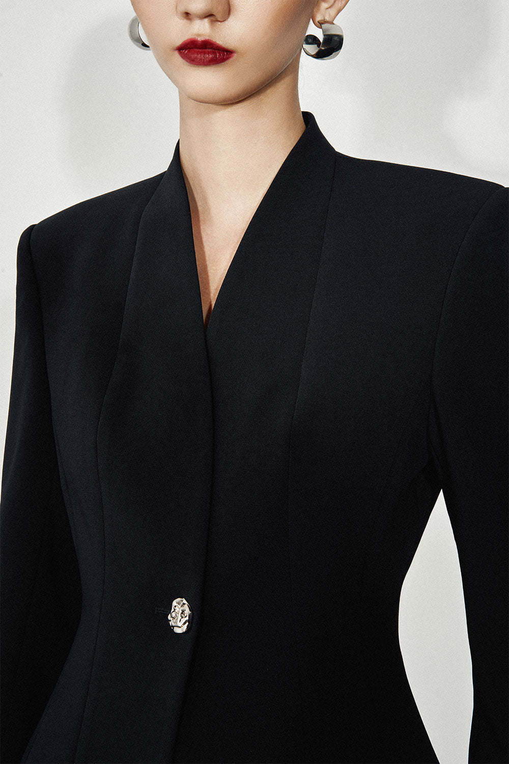 Madarin Structured Lapelless Twill Blazer