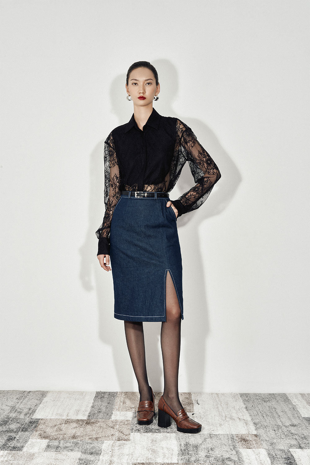 Livia Straight See-Through Lace Shirt