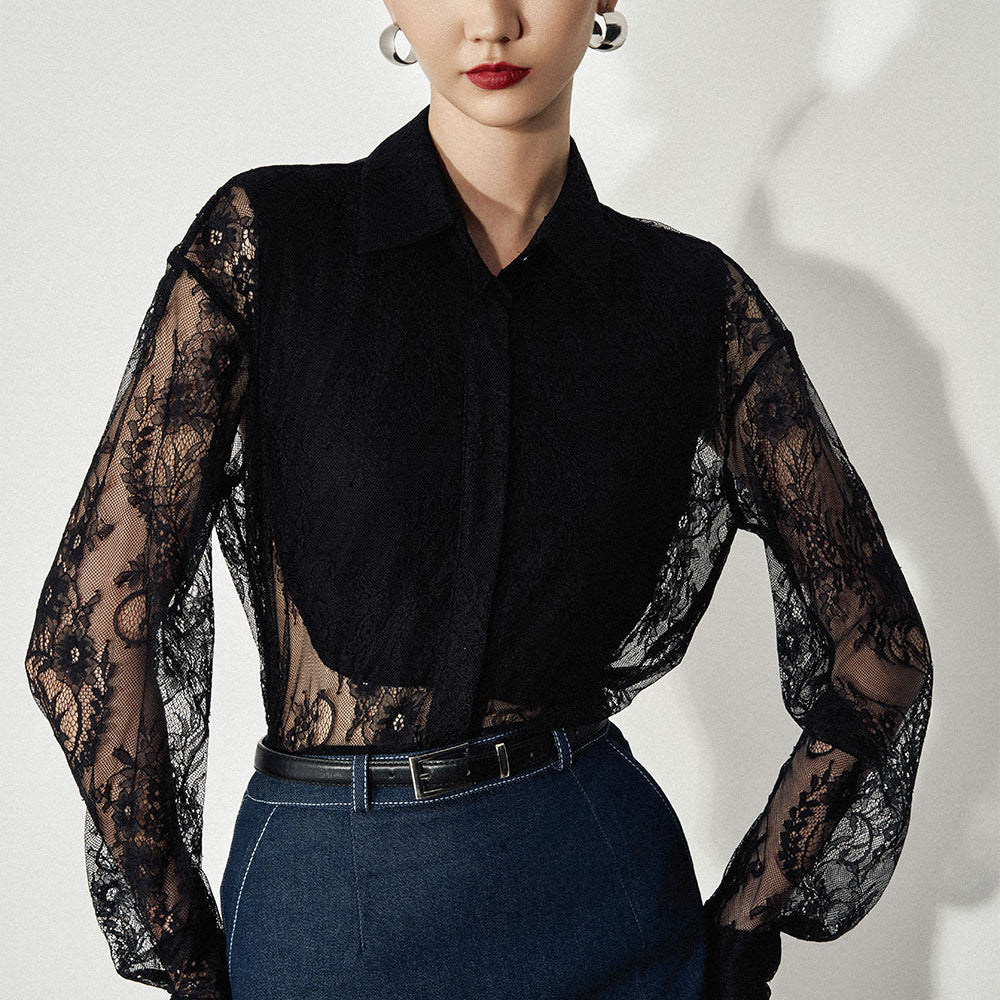 Livia Straight See-Through Lace Shirt