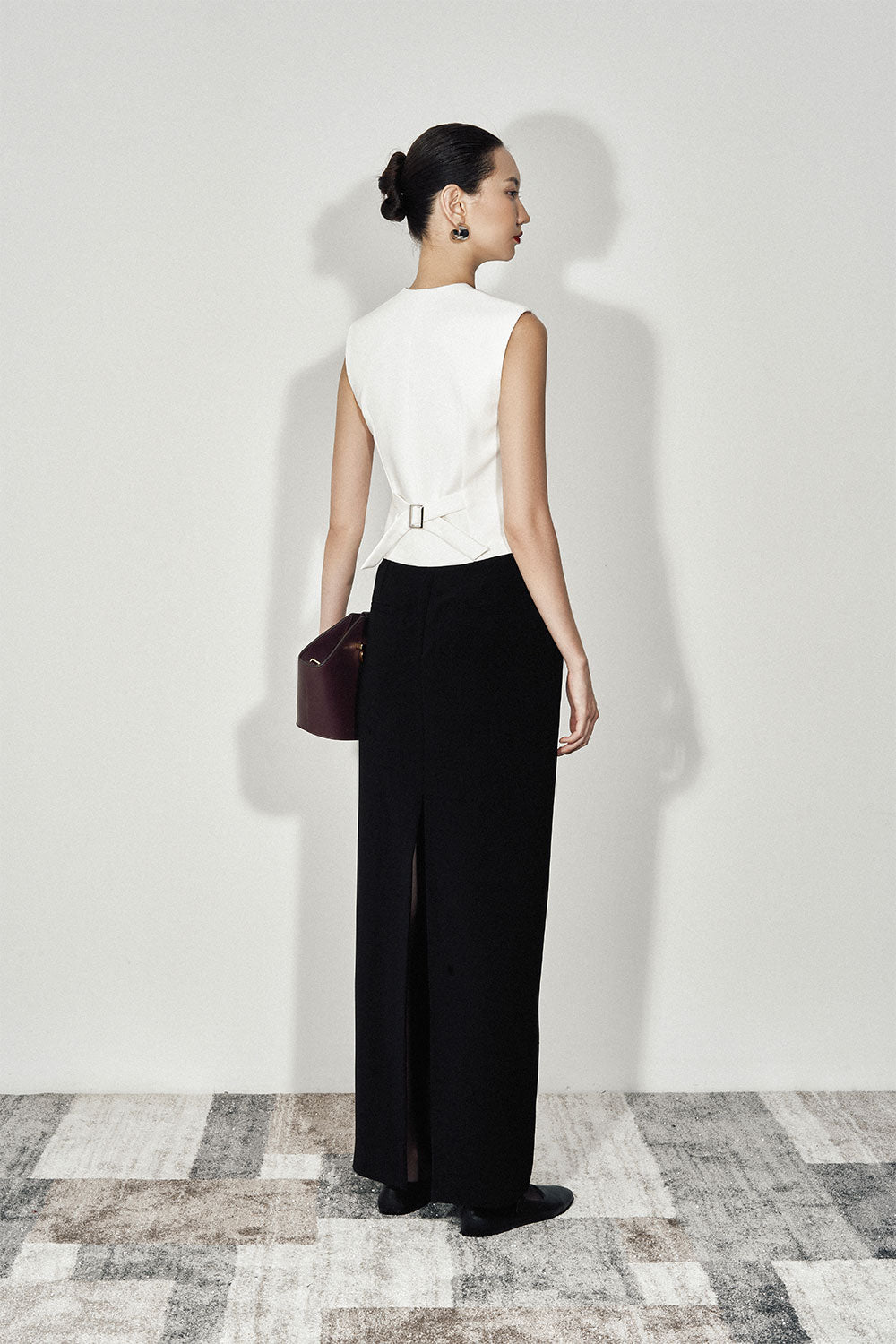 Vespera Straight Back Slit Twill Ankle Length Skirt