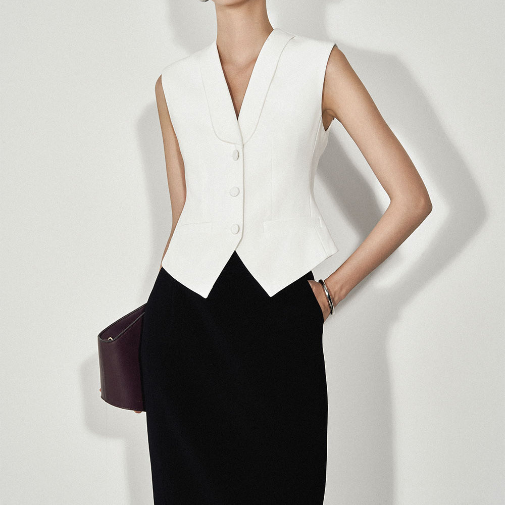 Vespera Straight Back Slit Twill Ankle Length Skirt