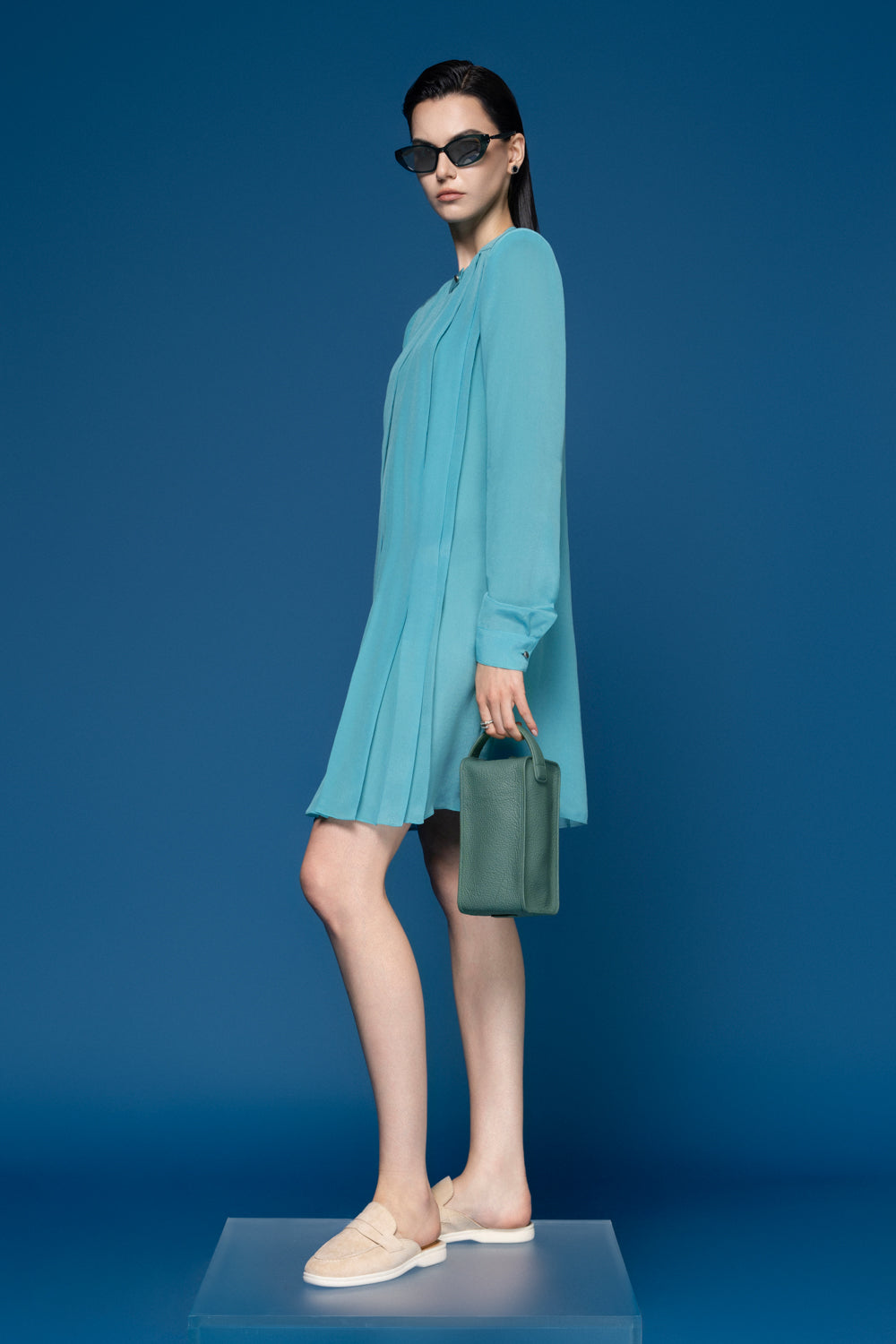 Sorbonne Straight Round Neck Silk Chiffon Mini Dress