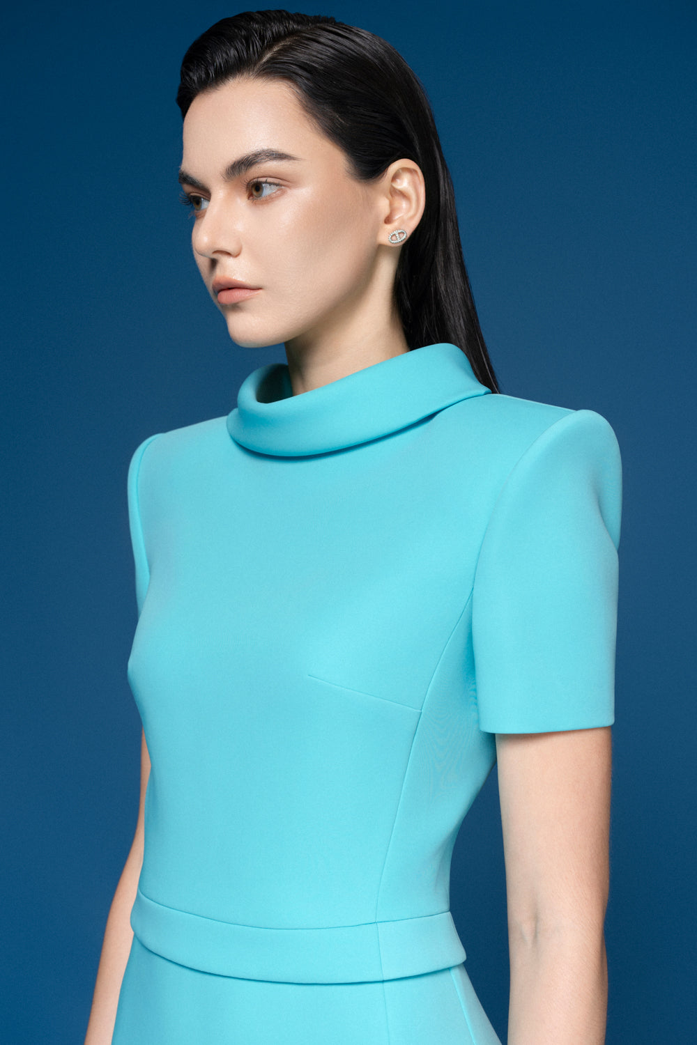 Grenelle Sheath High Neck Silk Crepe Mini Dress