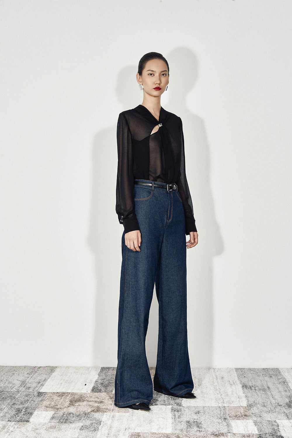 Sage Straight Cut-Out Chiffon Shirt