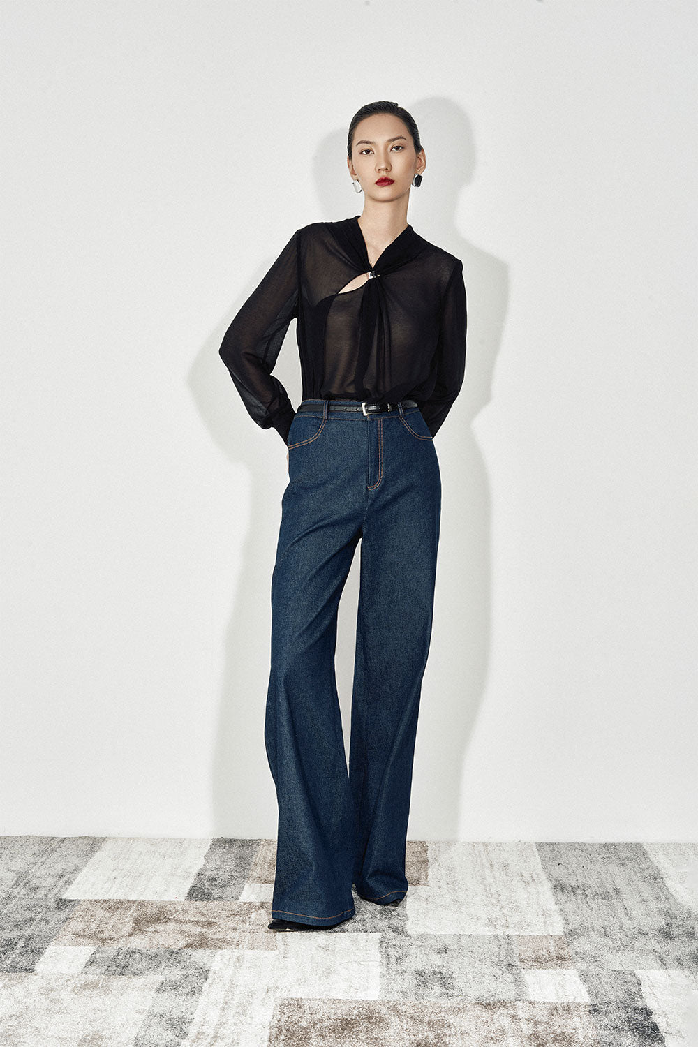 Sage Straight Cut-Out Chiffon Shirt