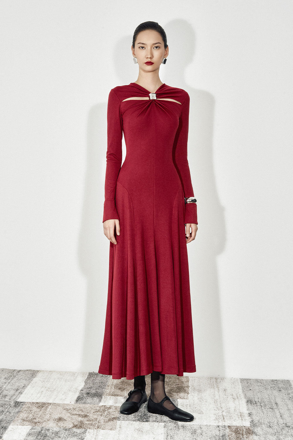 Esme A-line Draped Jersey Ankle Length Dress