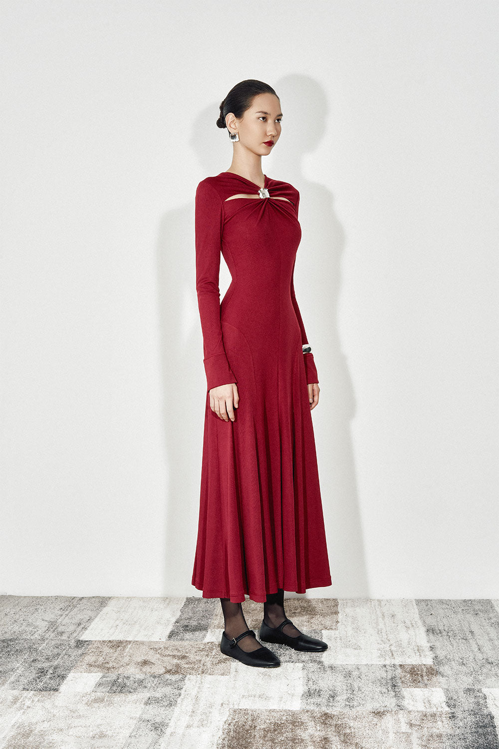 Esme A-line Draped Jersey Ankle Length Dress