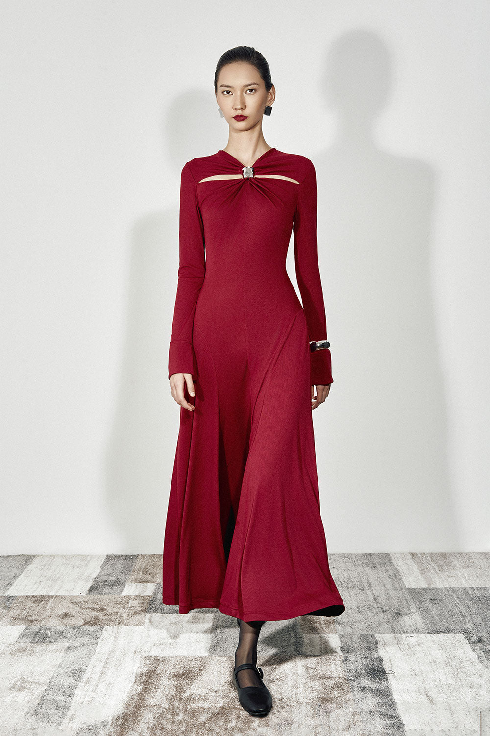 Esme A-line Draped Jersey Ankle Length Dress