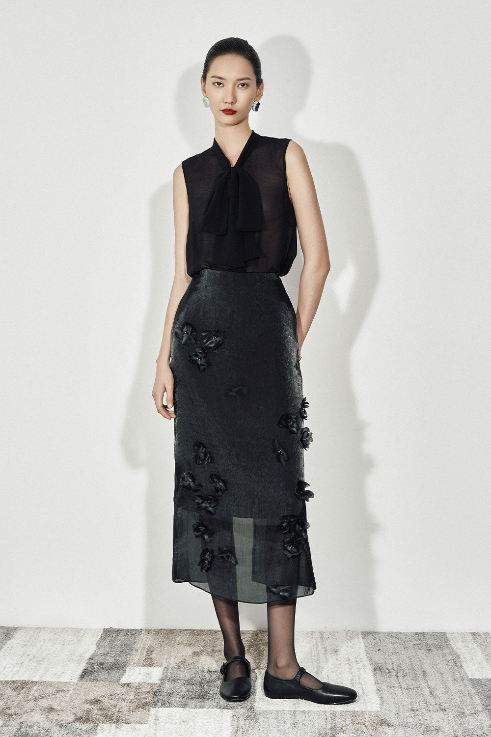 Nishia Straight Tie Neck Chiffon Shirt