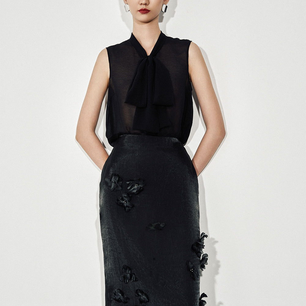 Nishia Straight Tie Neck Chiffon Shirt