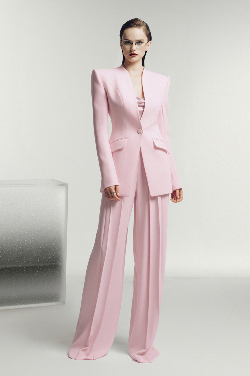 Badajoz Straight Square Shoulder Silk Crepe Blazer