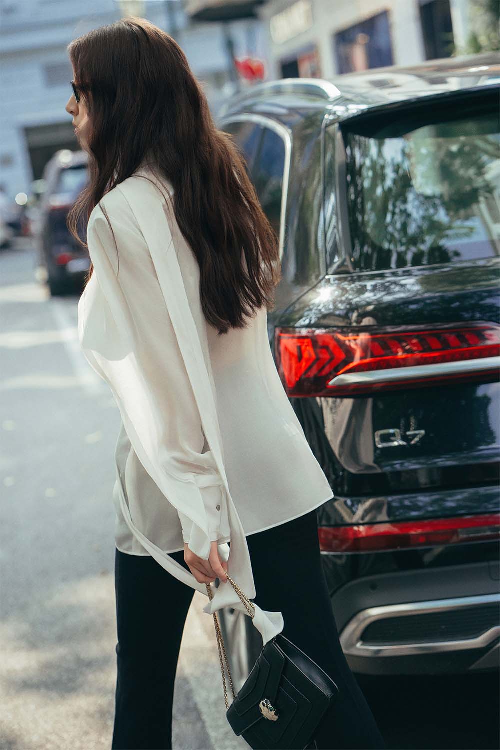 Santa Blouson Poet Sleeved Crepe De Chine Shirt