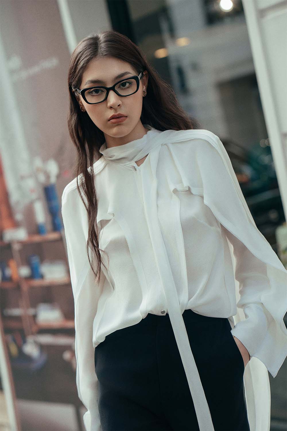 Santa Blouson Poet Sleeved Crepe De Chine Shirt