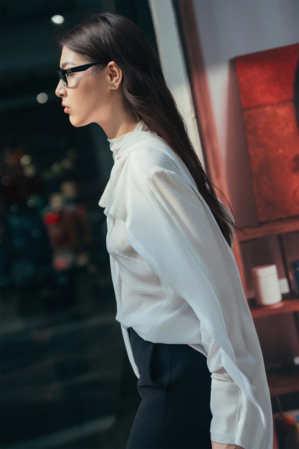 Santa Blouson Poet Sleeved Crepe De Chine Shirt