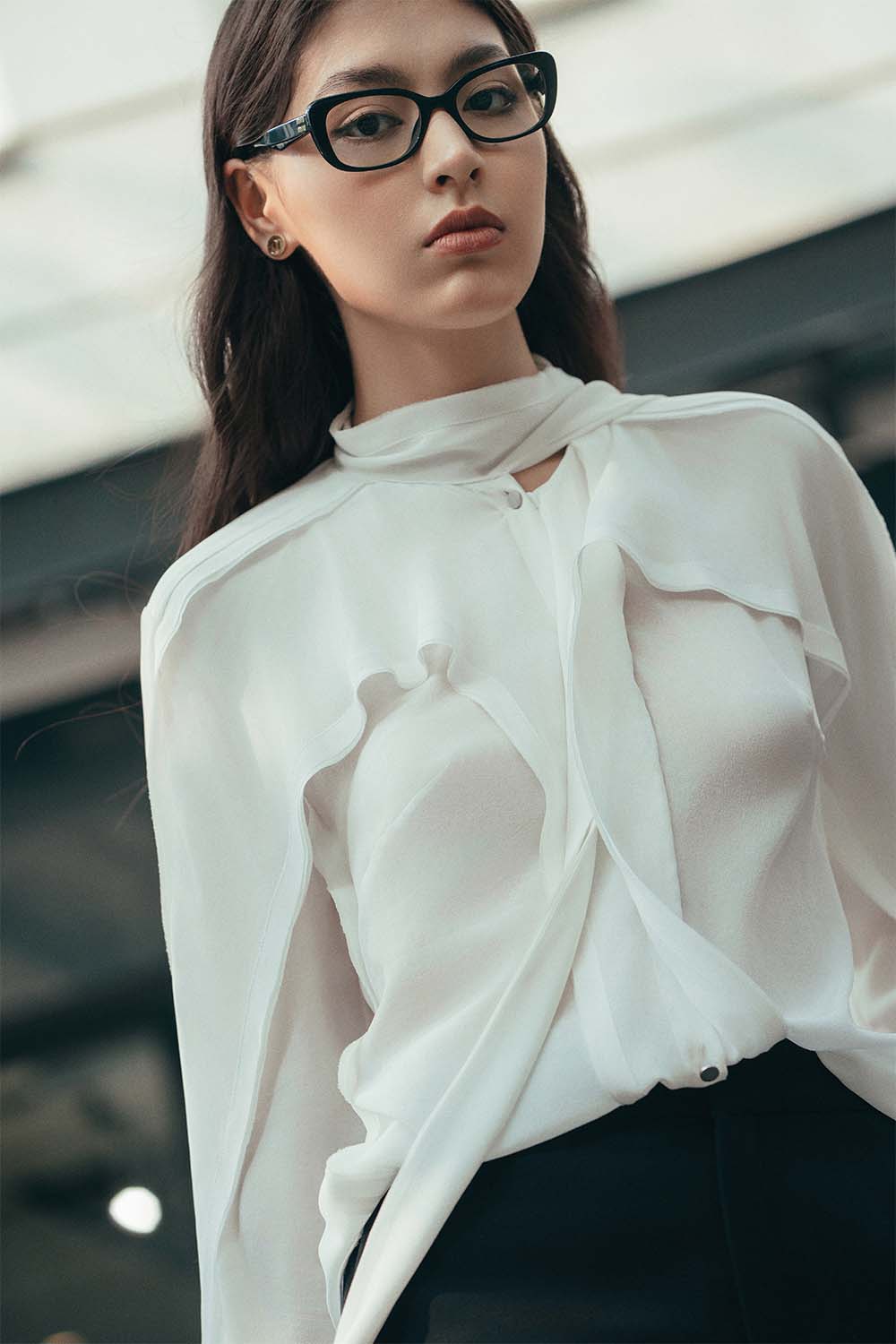 Santa Blouson Poet Sleeved Crepe De Chine Shirt