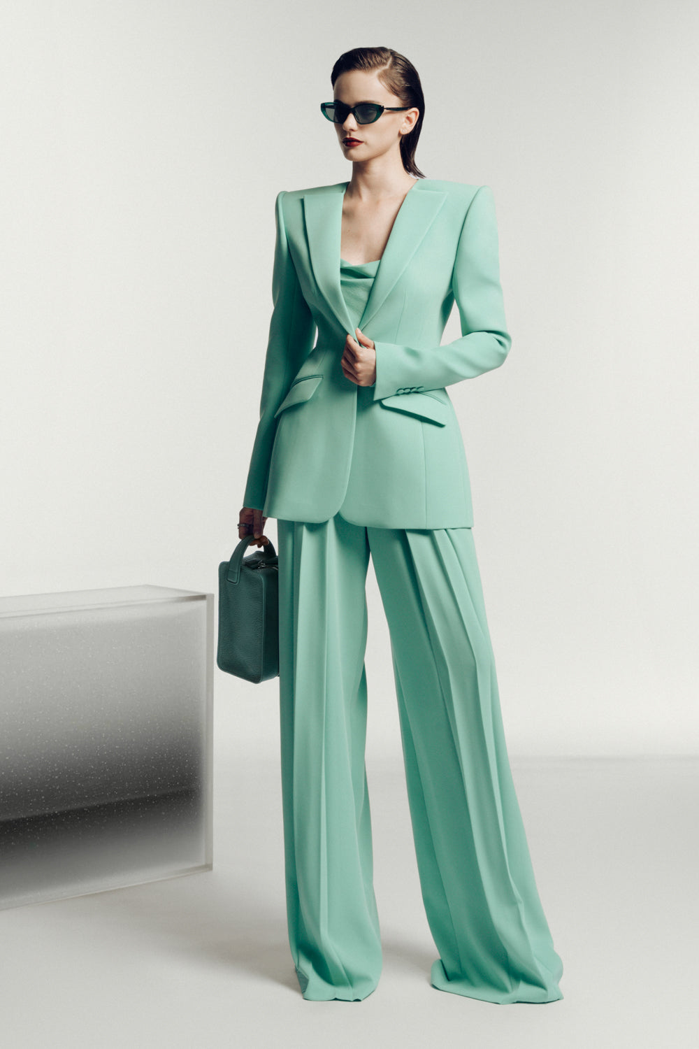 Nanterre Straight V-Neck Silk Crepe Blazer