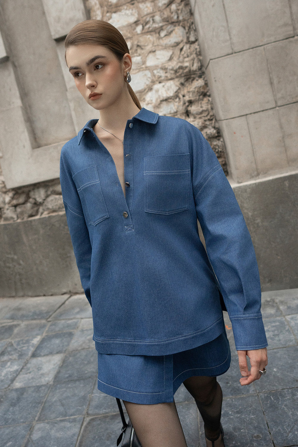 Ina A-line Patch Pocket Denim Mini Skort