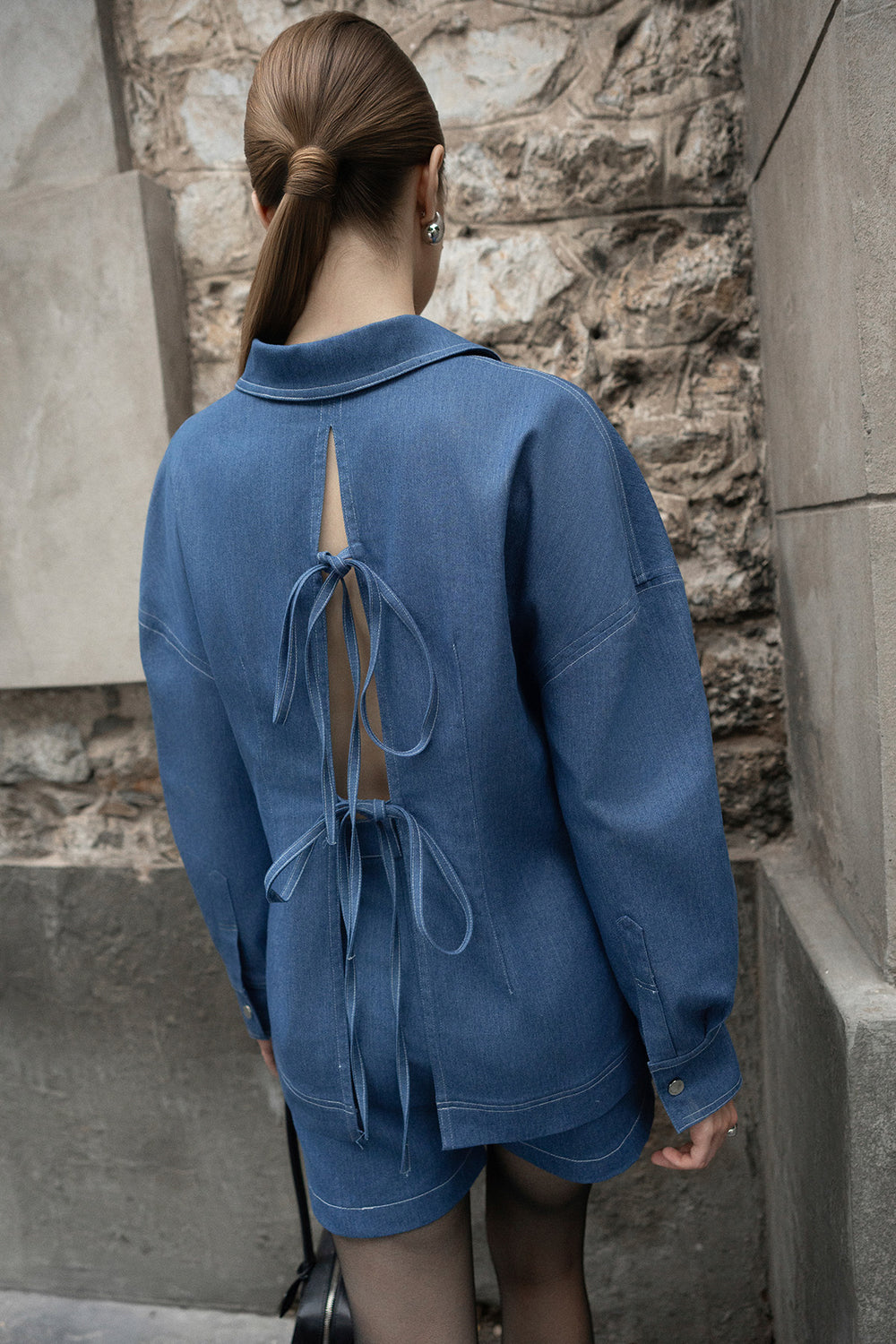 Vey Straight Collared Neck Denim Shirt