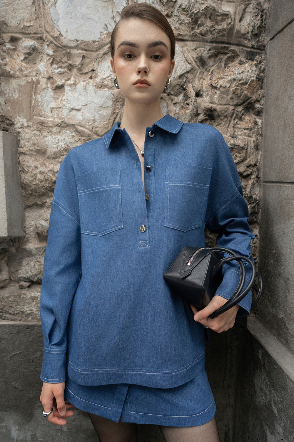 Ina A-line Patch Pocket Denim Mini Skort