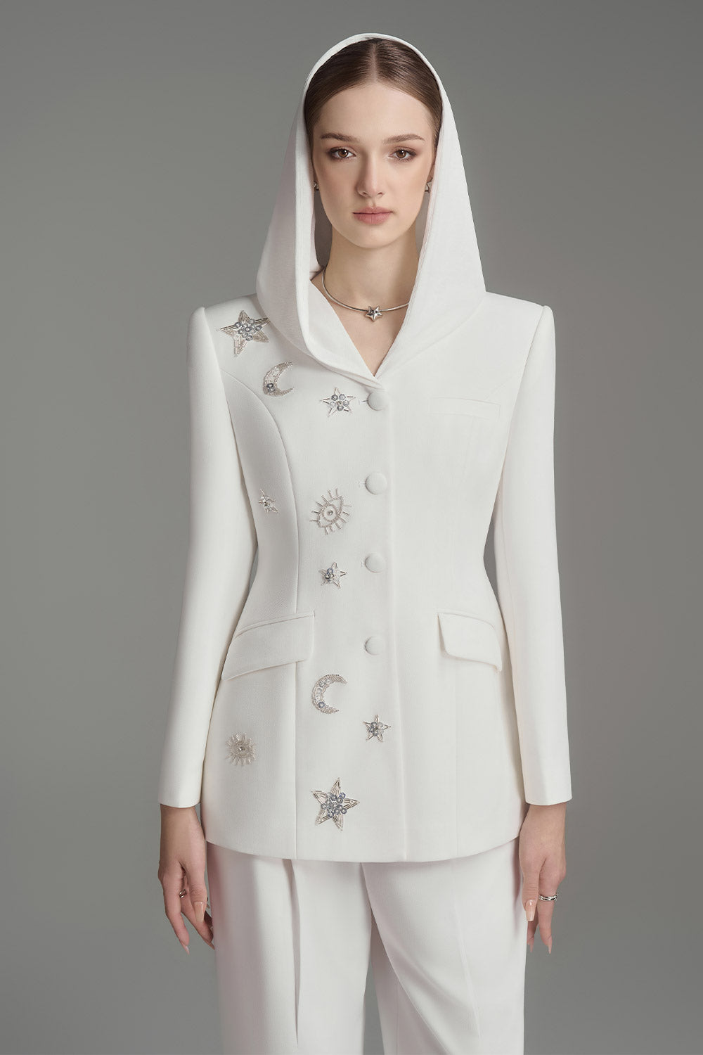 Vera Sheath Hooded Neck Cotton Blend Blazer