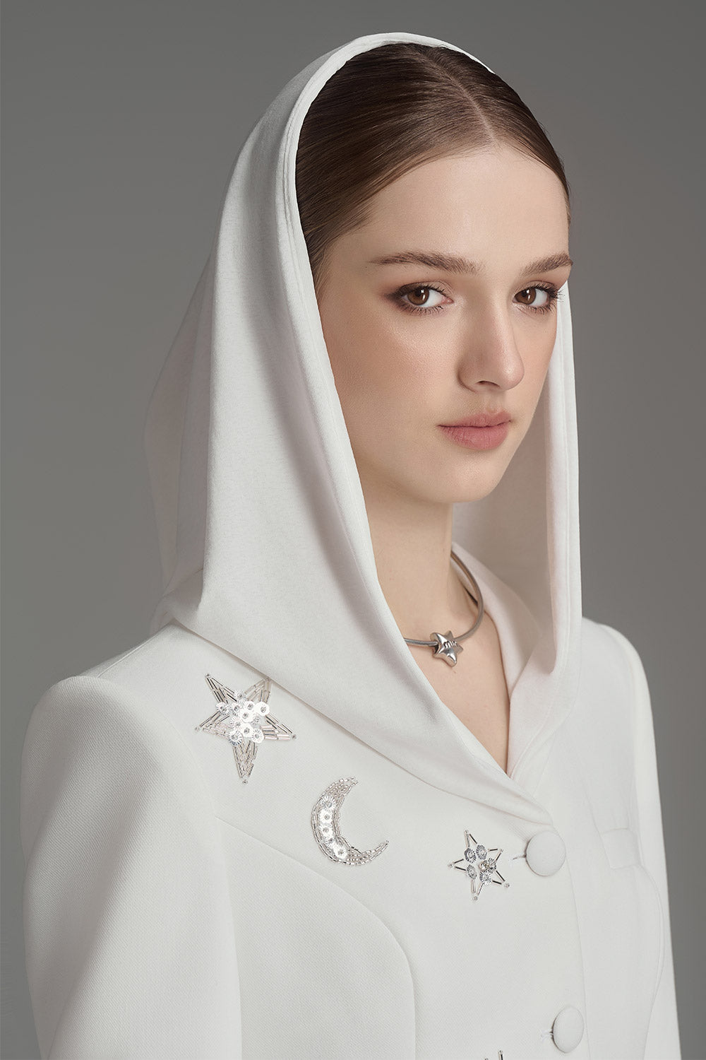 Vera Sheath Hooded Neck Cotton Blend Blazer