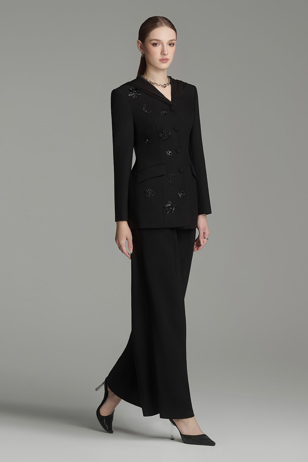 Vera Sheath Hooded Neck Cotton Blend Blazer