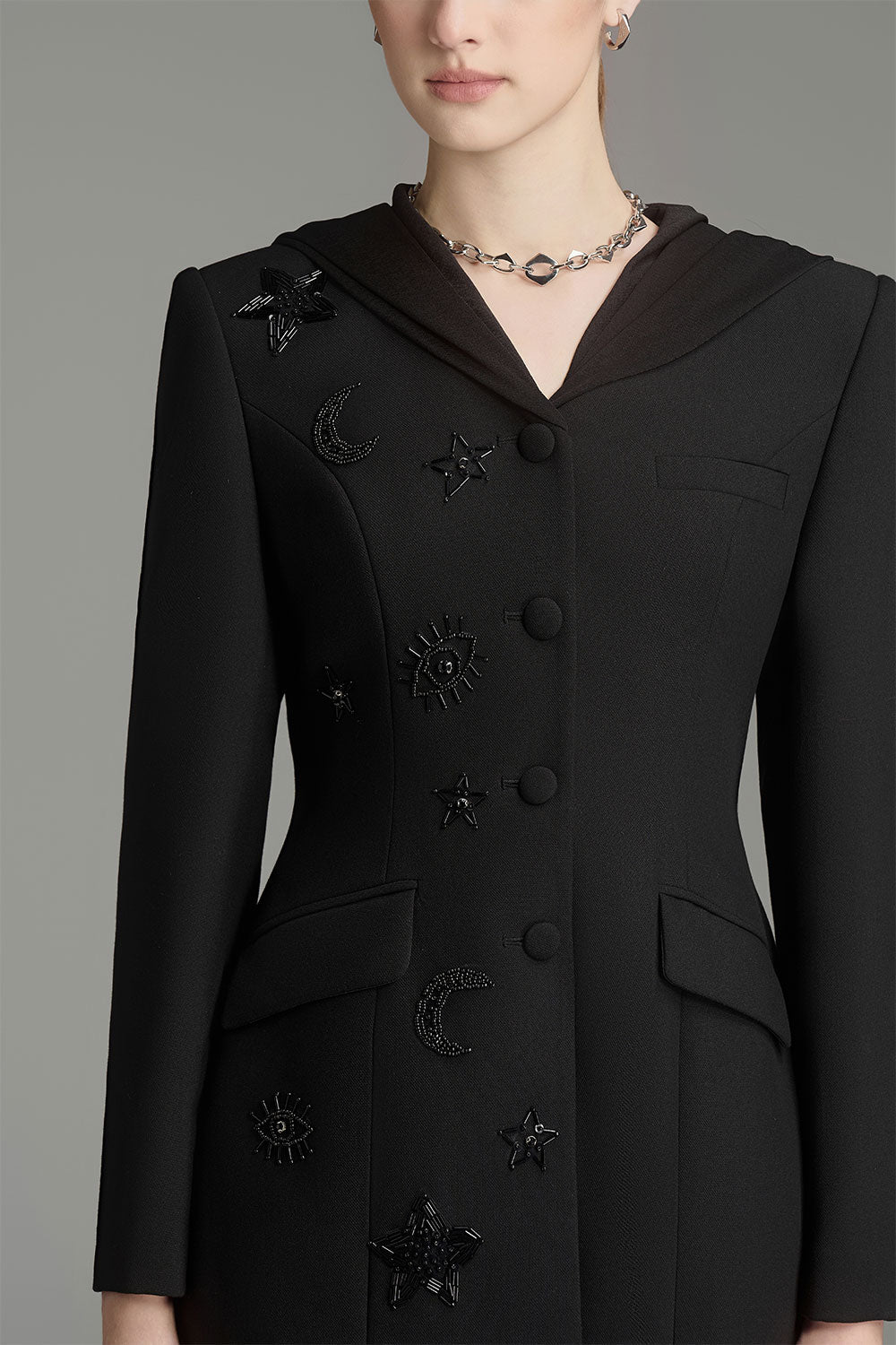 Vera Sheath Hooded Neck Cotton Blend Blazer