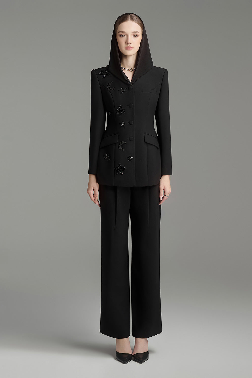 Vera Sheath Hooded Neck Cotton Blend Blazer