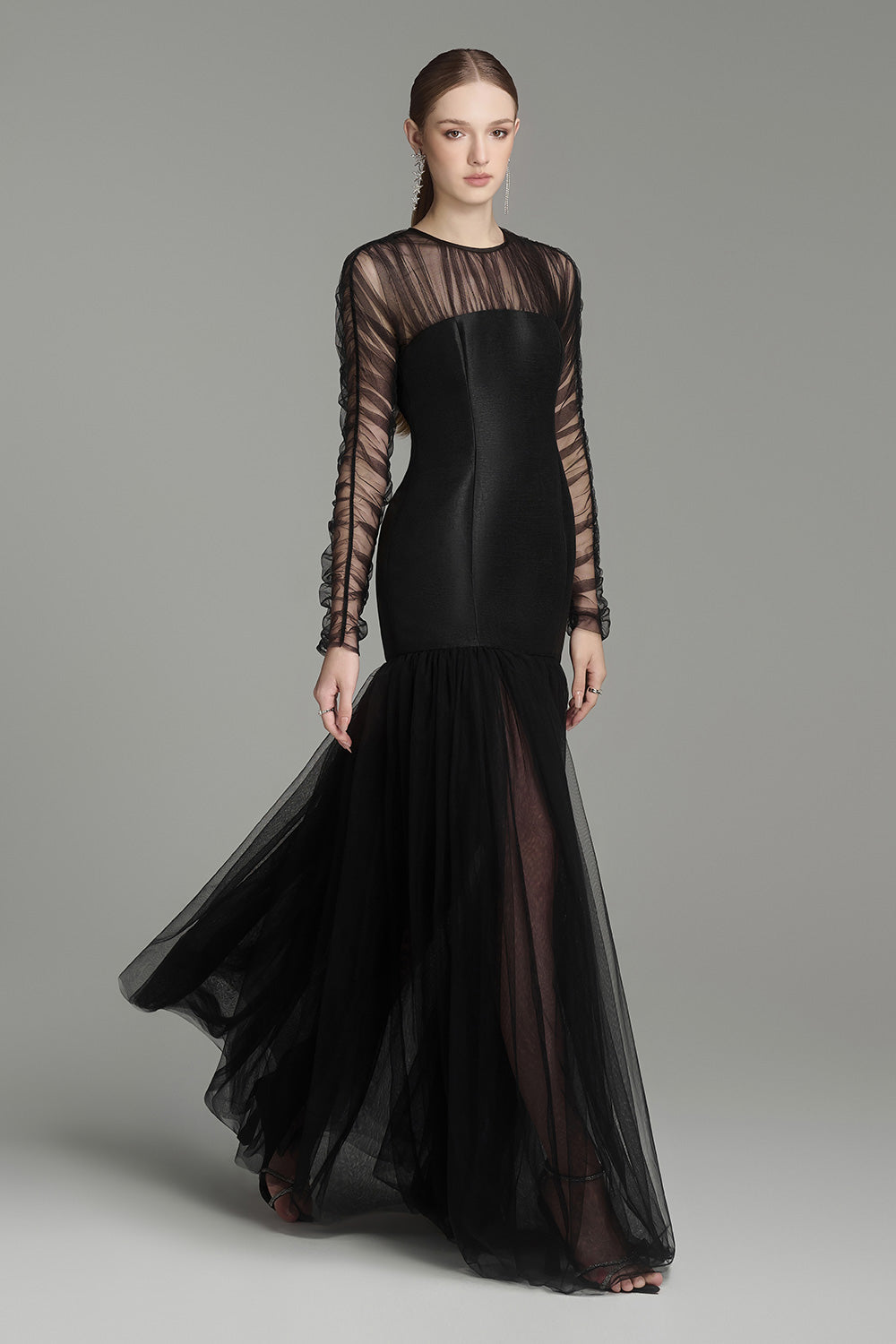 Morela Drop Waist See-Through Tulle Floor Length Dress