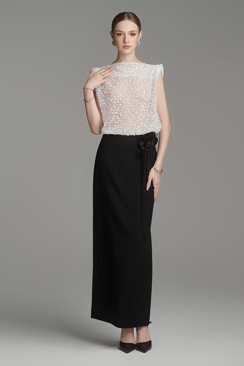 Mercury Straight Boat Neck Tulle Top