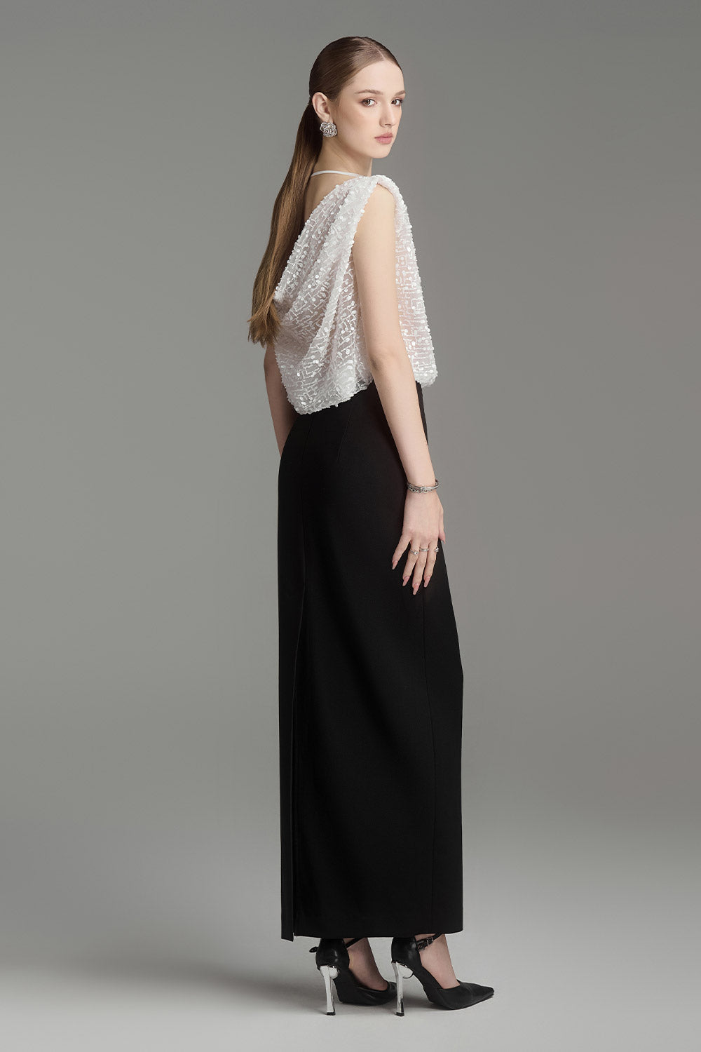 Mercury Straight Boat Neck Tulle Top