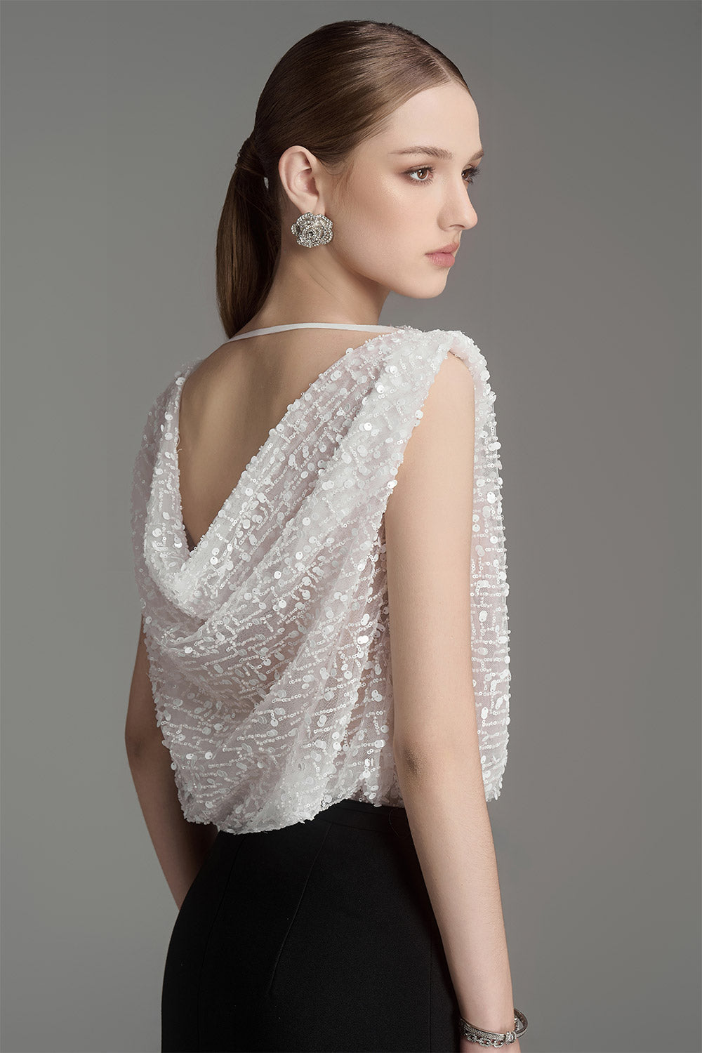 Mercury Straight Boat Neck Tulle Top