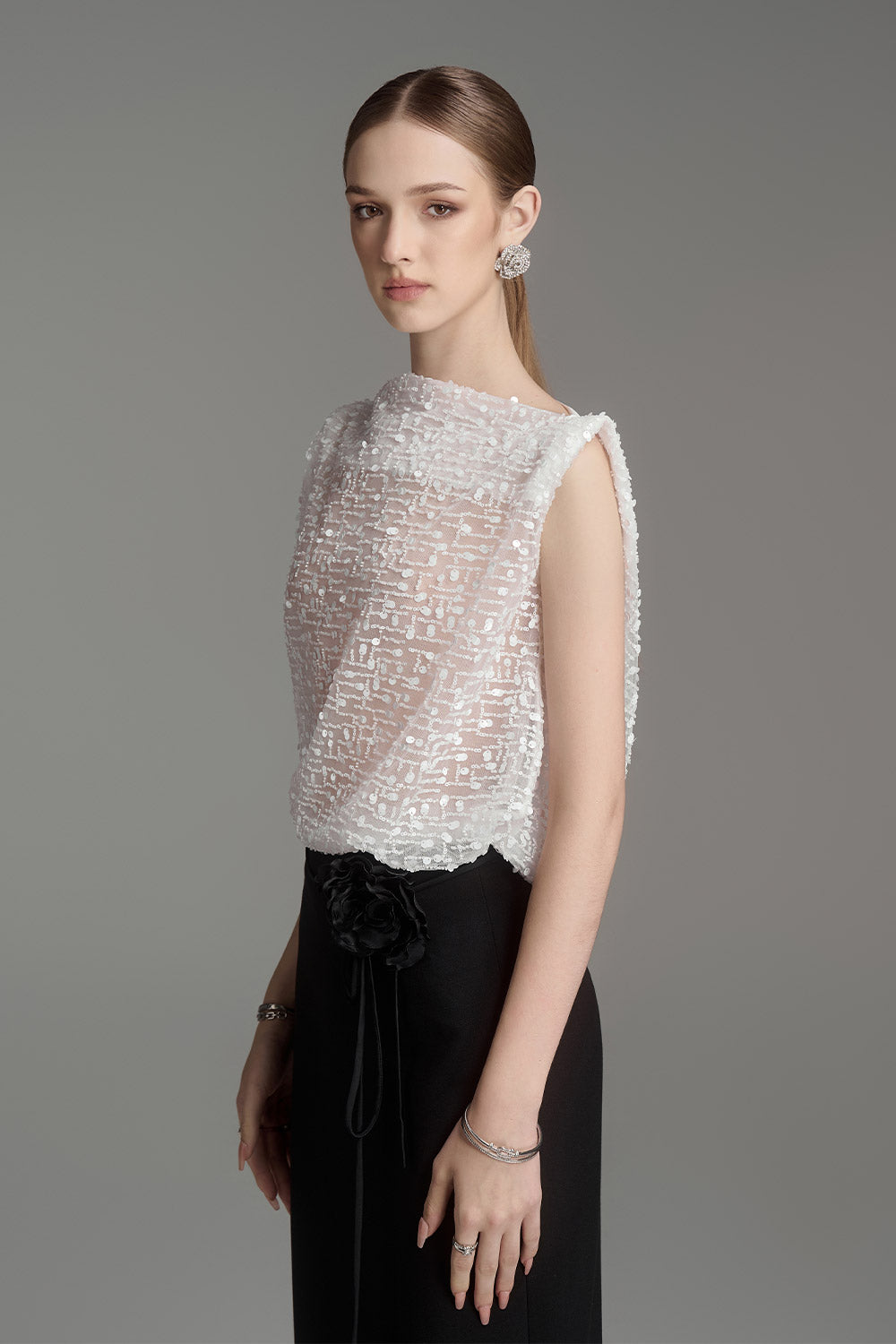 Mercury Straight Boat Neck Tulle Top