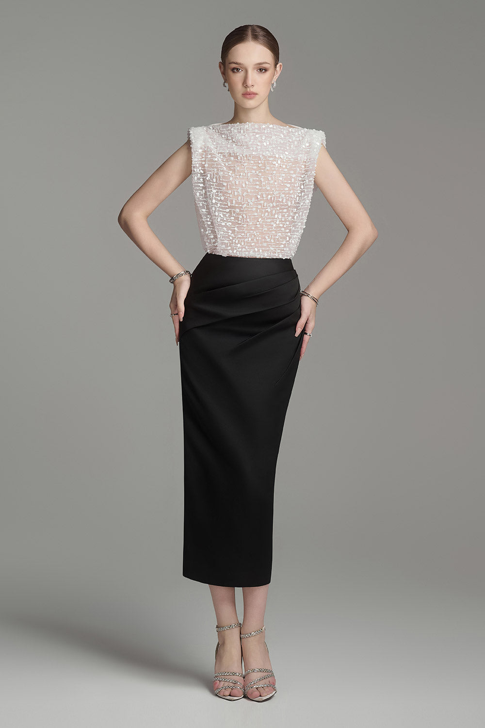 Mercury Straight Boat Neck Tulle Top