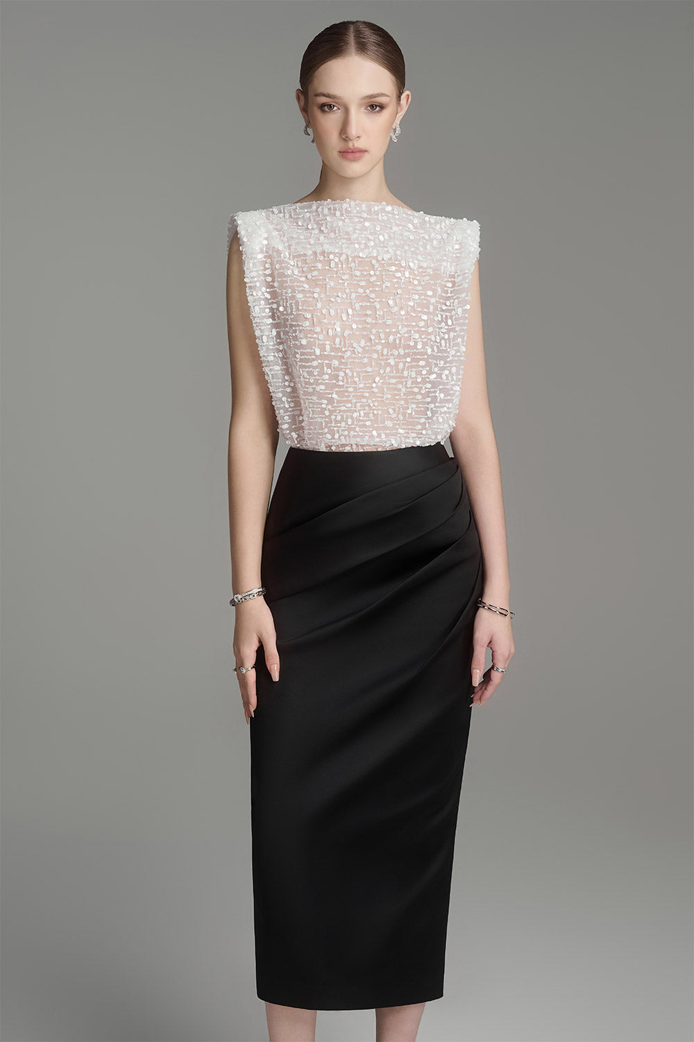 Mercury Straight Boat Neck Tulle Top