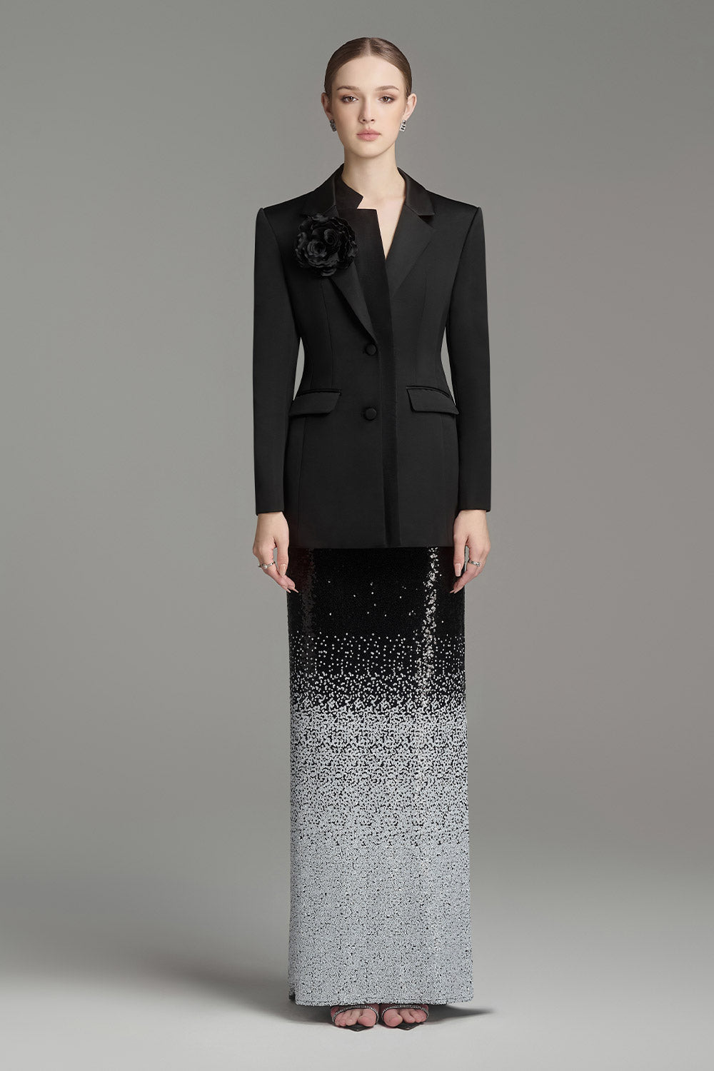 Shannon Straight Sequin Tulle Maxi Skirt