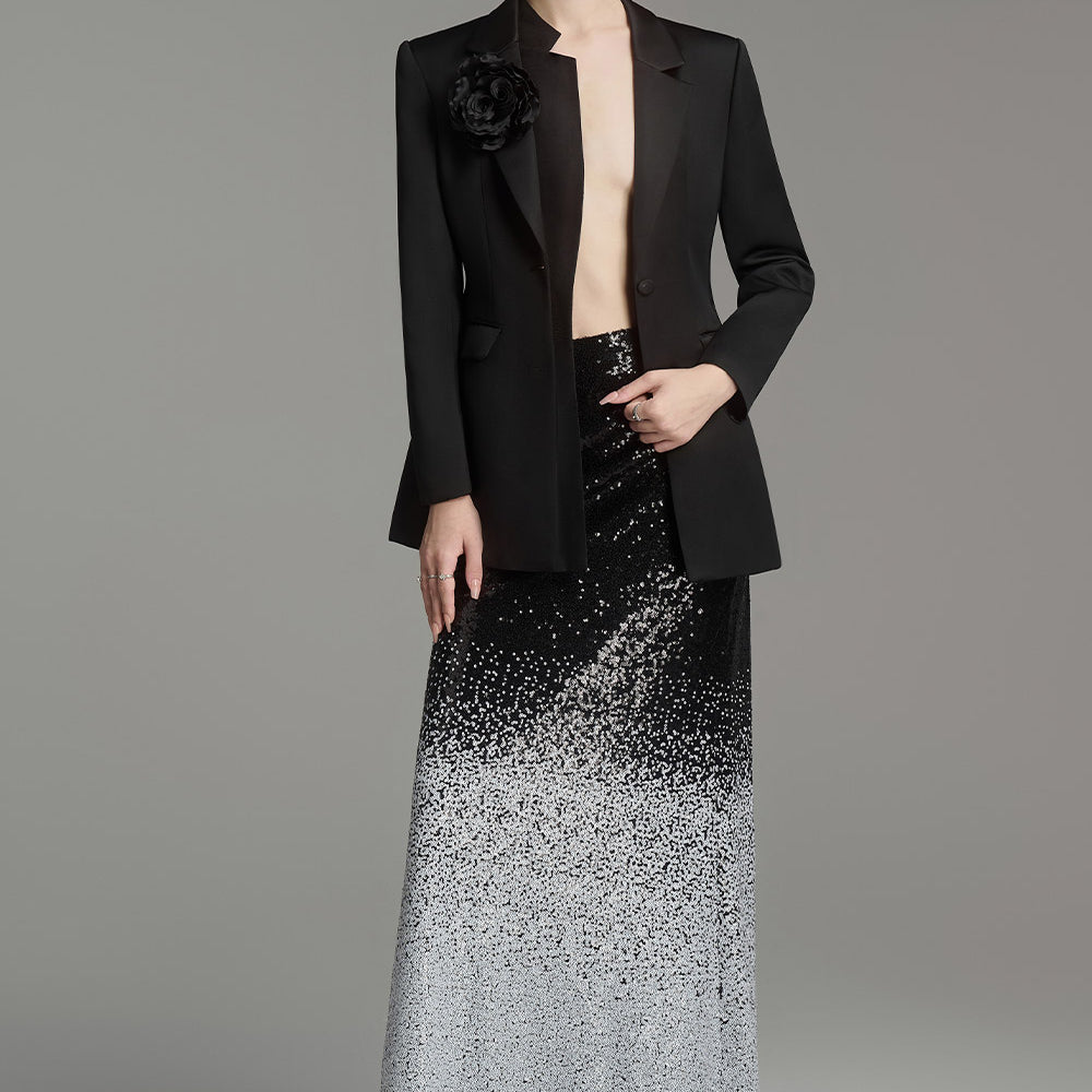 Shannon Straight Sequin Tulle Maxi Skirt
