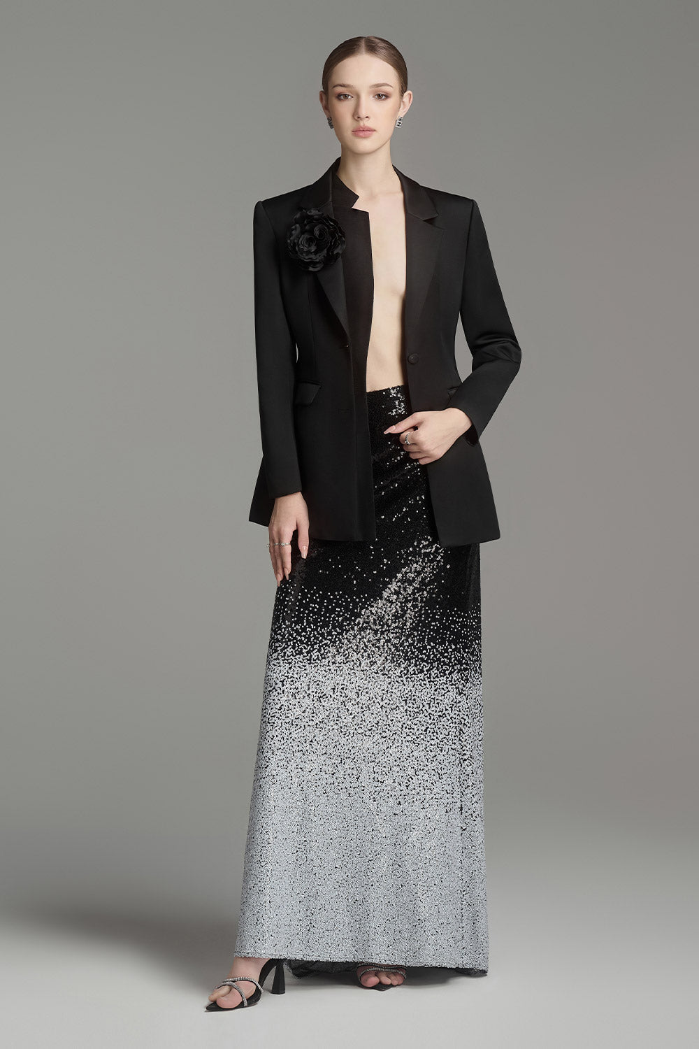 Shannon Straight Sequin Tulle Maxi Skirt