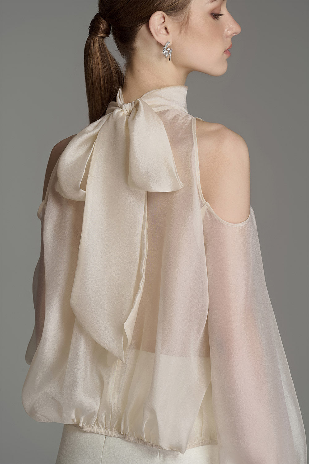 Esther Asymmetric Bishop Sleeved Georgette Top