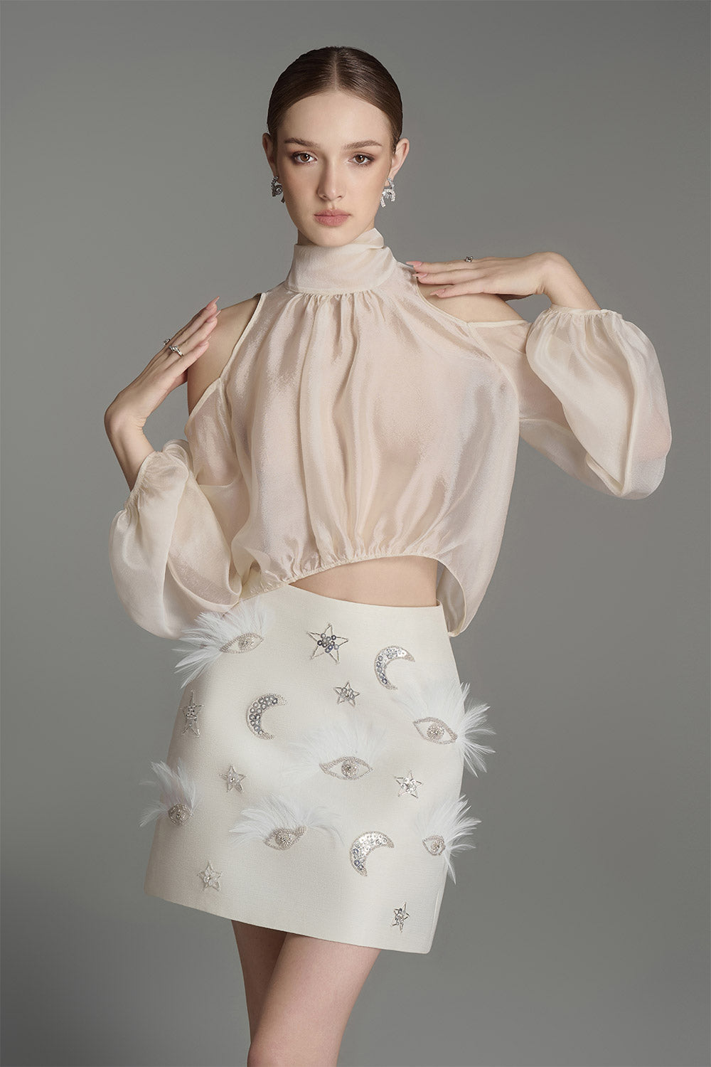 Esther Asymmetric Bishop Sleeved Georgette Top